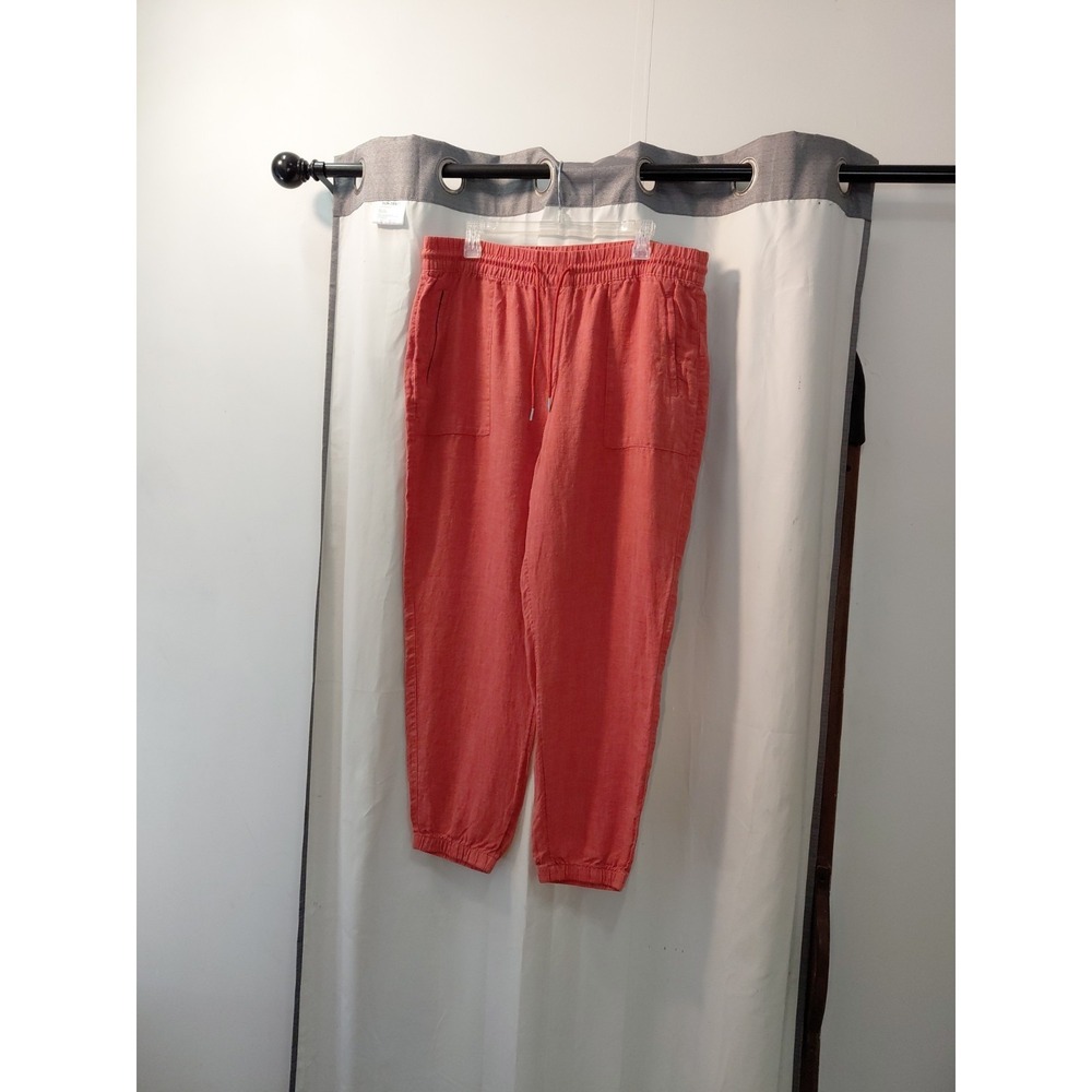 Athleta Womens Cabo Linen Jogger Pants Size 16 Plus Orange High Rise Lagenlook